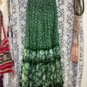 NWOT Elegant Green Floral Maxi Skirt handmade one of a kind rose print green